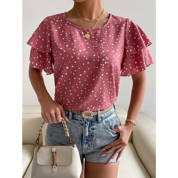 Dalmatian Print Butterfly Sleeve Blouse - Picture 6 of 11